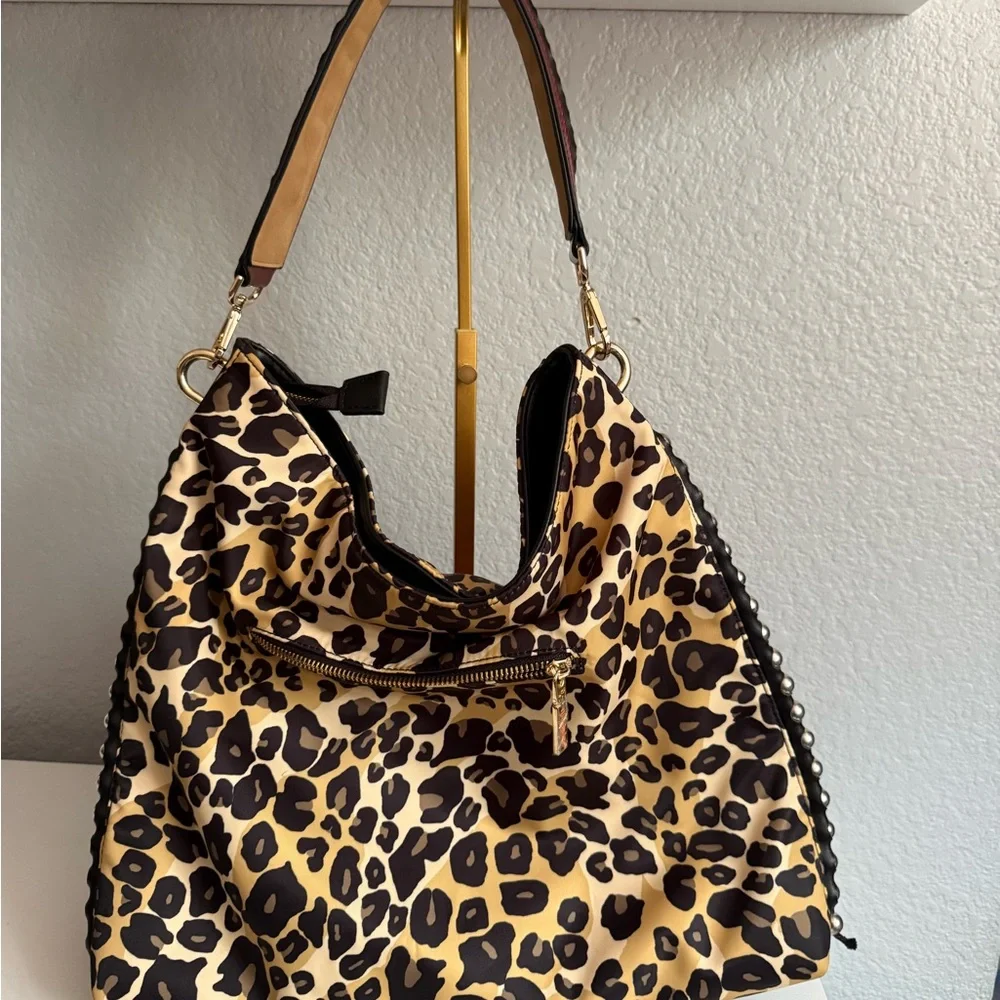 Nicole Lee Multicolor Lips and Leopard Hobo Bag